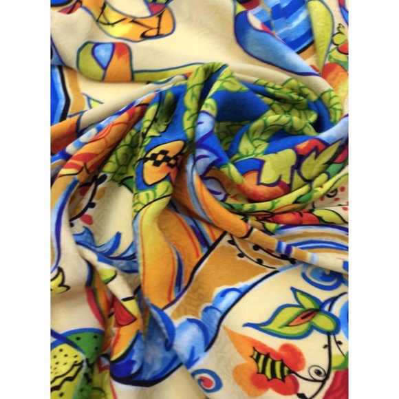 LOUIS FERAUD MutLicolor Fruit & Flower Print Silk Scarf 35"/34,5" EX COND - Picture 5 of 10